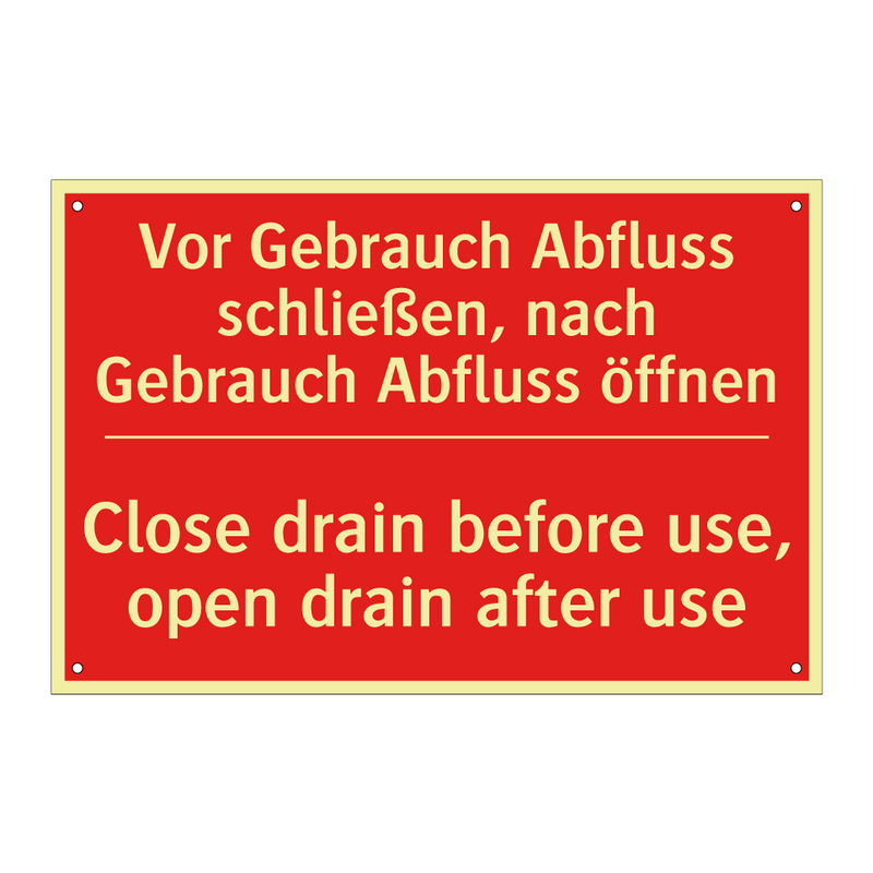Vor Gebrauch Abfluss schließen, /.../ - Close drain before use, open drain /.../