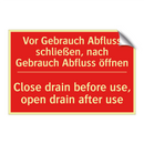 Vor Gebrauch Abfluss schließen, /.../ - Close drain before use, open drain /.../