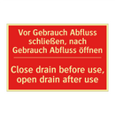 Vor Gebrauch Abfluss schließen, /.../ - Close drain before use, open drain /.../