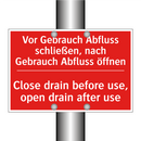 Vor Gebrauch Abfluss schließen, /.../ - Close drain before use, open drain /.../