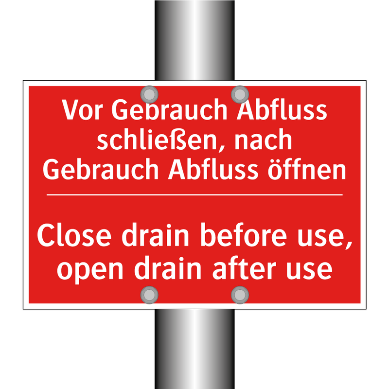Vor Gebrauch Abfluss schließen, /.../ - Close drain before use, open drain /.../