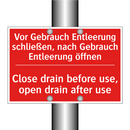 Vor Gebrauch Entleerung schließen, /.../ - Close drain before use, open drain /.../