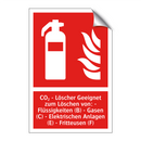 CO₂ - Löscher Geeignet zum Löschen von: - Flüssigkeiten (B) - Gasen (C) - Elektrischen Anlagen (E) - Fritteusen (F)