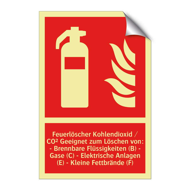 Feuerlöscher Kohlendioxid / CO² Geeignet zum Löschen von: - Brennbare Flüssigkeiten (B) - Gase (C) - Elektrische Anlagen (E) - Kleine Fettbrände (F)