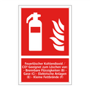 Feuerlöscher Kohlendioxid / CO² Geeignet zum Löschen von: - Brennbare Flüssigkeiten (B) - Gase (C) - Elektrische Anlagen (E) - Kleine Fettbrände (F)