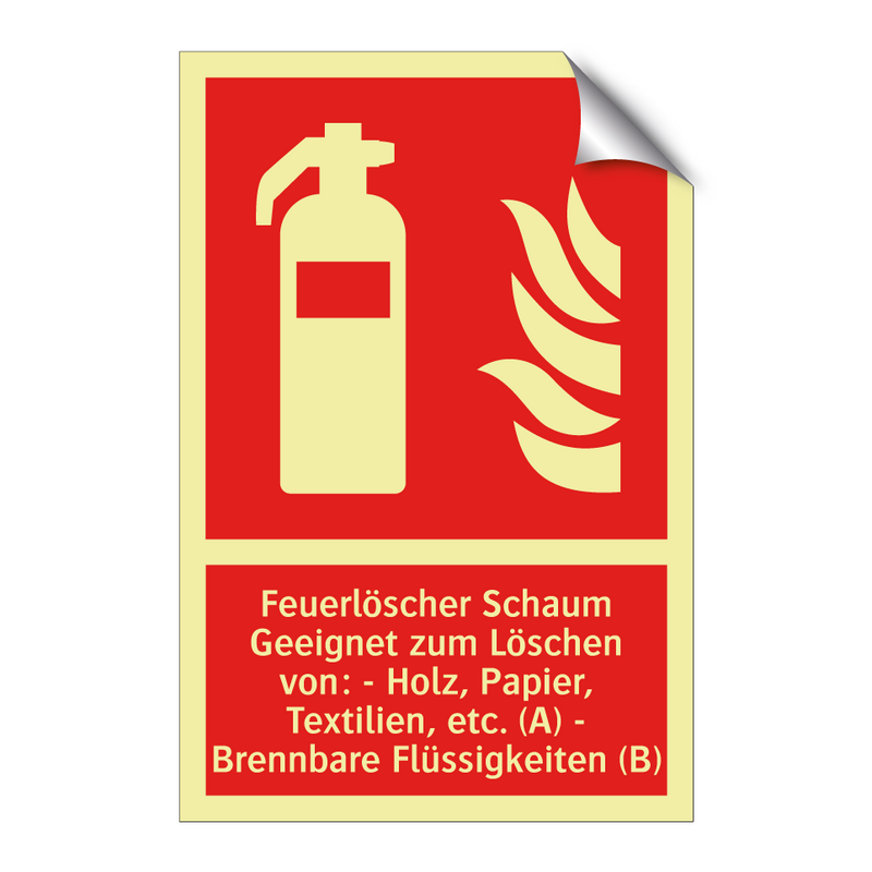 Feuerlöscher Schaum Geeignet zum Löschen von: - Holz, Papier, Textilien, etc. (A) - Brennbare Flüssigkeiten (B)
