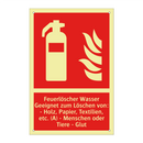 Feuerlöscher Wasser Geeignet zum Löschen von: - Holz, Papier, Textilien, etc. (A) - Menschen oder Tiere - Glut