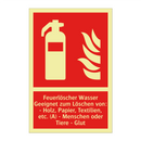 Feuerlöscher Wasser Geeignet zum Löschen von: - Holz, Papier, Textilien, etc. (A) - Menschen oder Tiere - Glut