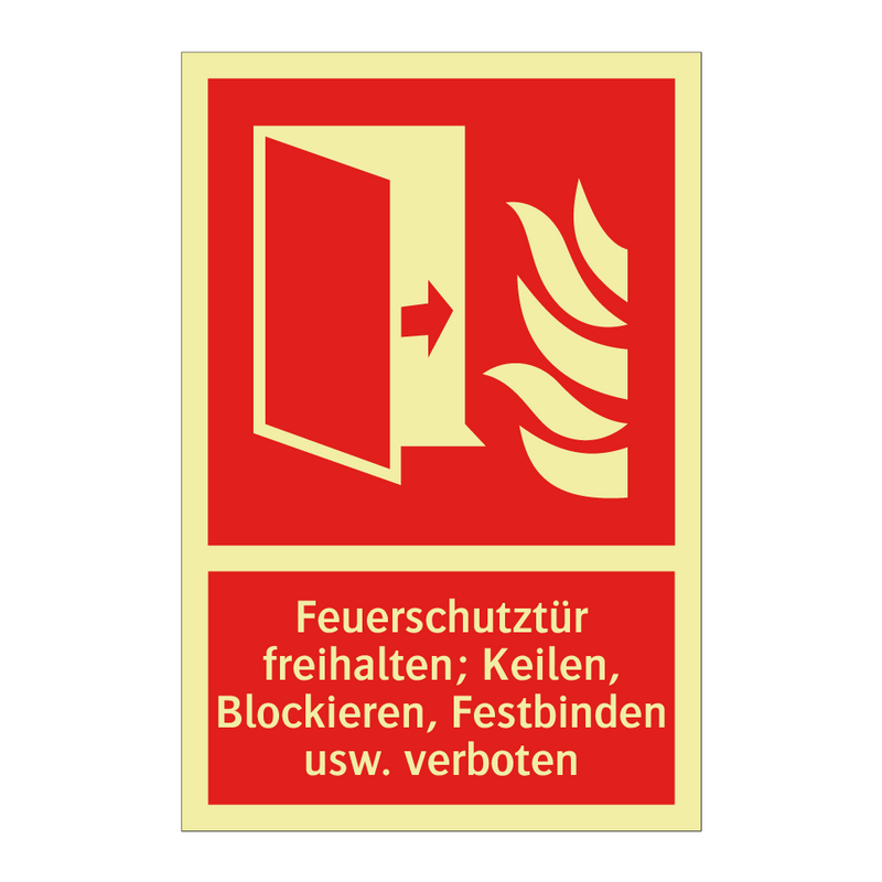 Feuerschutztür freihalten; Keilen, Blockieren, Festbinden usw. verboten