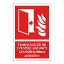 Feuerschutztür im Brandfall und nach Geschäftsschluss schließen