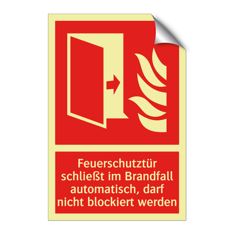 Feuerschutztür schließt im Brandfall automatisch, darf nicht blockiert werden
