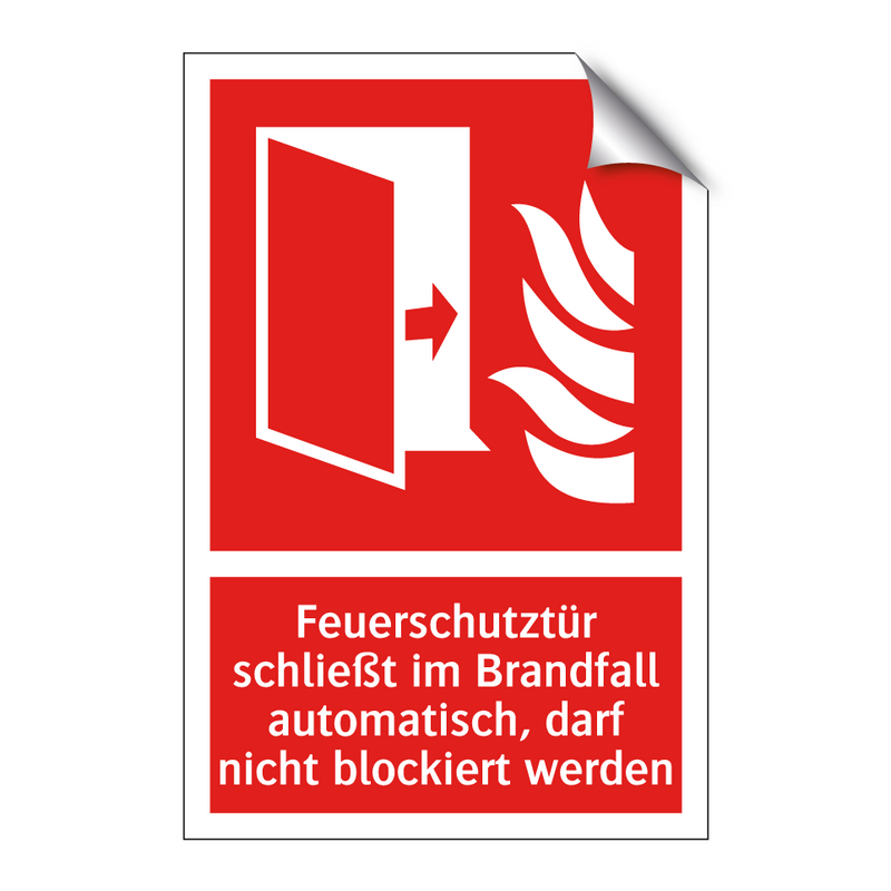 Feuerschutztür schließt im Brandfall automatisch, darf nicht blockiert werden