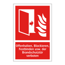 Offenhalten, Blockieren, Festbinden usw. der Brandschutztür verboten