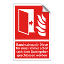 Rauchschutztür Diese Tür muss immer sofort nach dem Durchgehen geschlossen werden