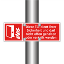 Diese Tür dient Ihrer Sicherheit und darf nicht offen gehalten oder verkeilt werden