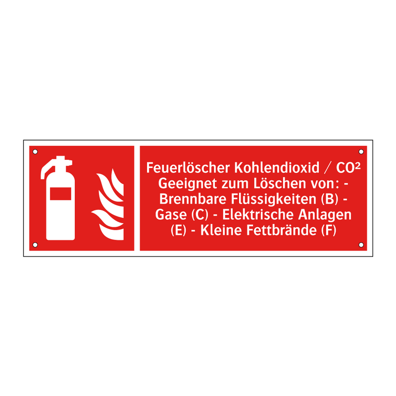 Feuerlöscher Kohlendioxid / CO² Geeignet zum Löschen von: - Brennbare Flüssigkeiten (B) - Gase (C) - Elektrische Anlagen (E) - Kleine Fettbrände (F)