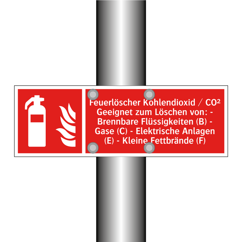 Feuerlöscher Kohlendioxid / CO² Geeignet zum Löschen von: - Brennbare Flüssigkeiten (B) - Gase (C) - Elektrische Anlagen (E) - Kleine Fettbrände (F)