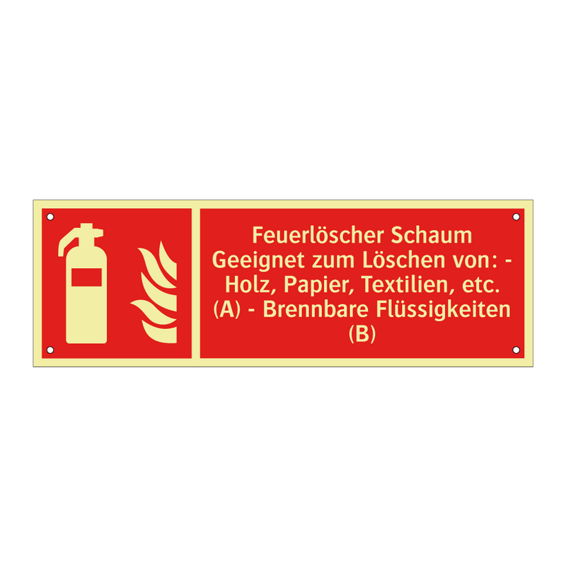 Feuerlöscher Schaum Geeignet zum Löschen von: - Holz, Papier, Textilien, etc. (A) - Brennbare Flüssigkeiten (B)