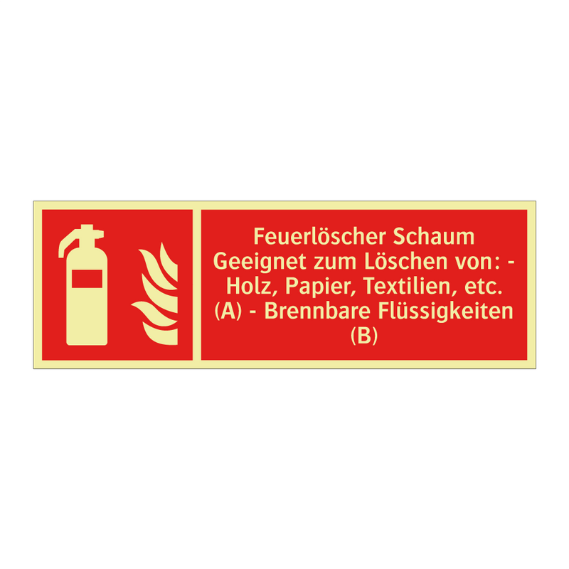 Feuerlöscher Schaum Geeignet zum Löschen von: - Holz, Papier, Textilien, etc. (A) - Brennbare Flüssigkeiten (B)