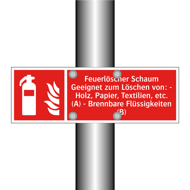 Feuerlöscher Schaum Geeignet zum Löschen von: - Holz, Papier, Textilien, etc. (A) - Brennbare Flüssigkeiten (B)