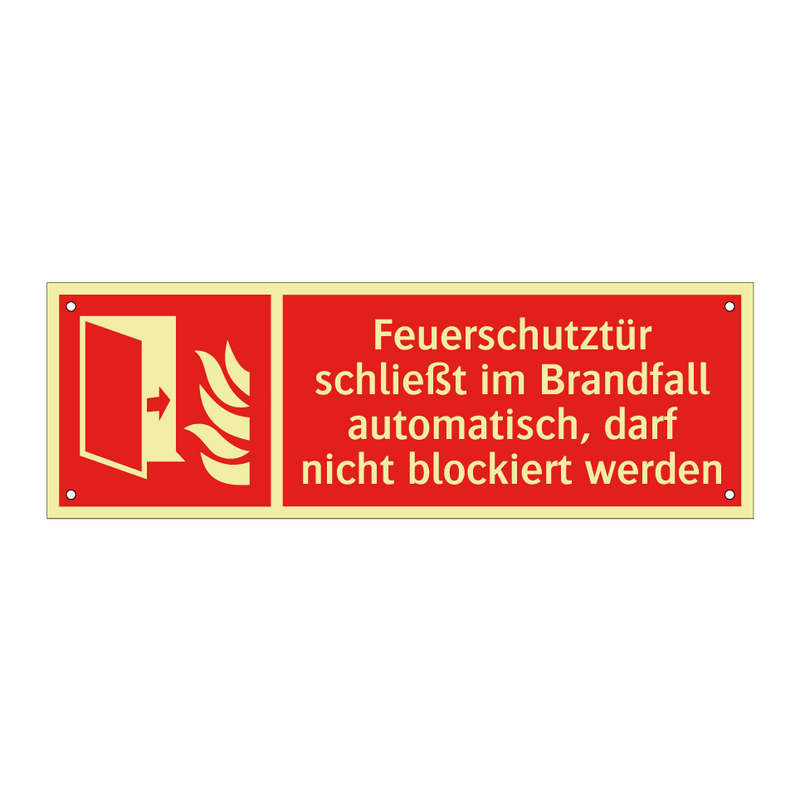 Feuerschutztür schließt im Brandfall automatisch, darf nicht blockiert werden