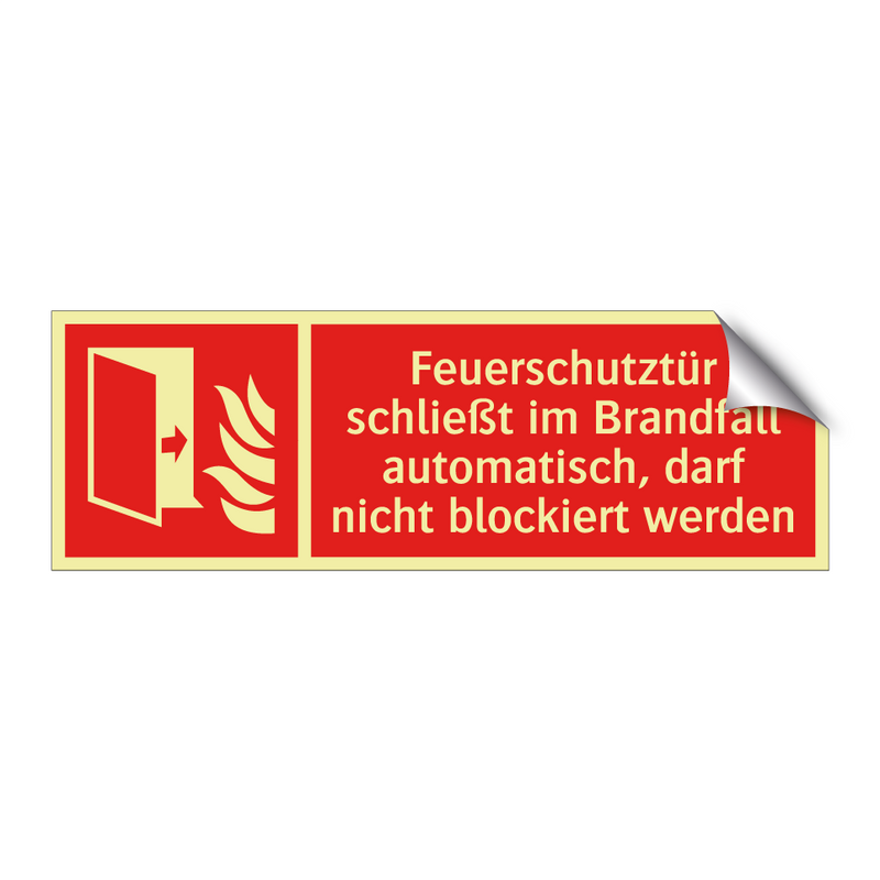 Feuerschutztür schließt im Brandfall automatisch, darf nicht blockiert werden