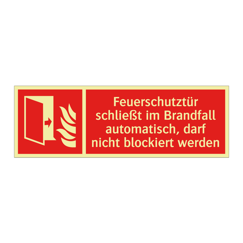 Feuerschutztür schließt im Brandfall automatisch, darf nicht blockiert werden