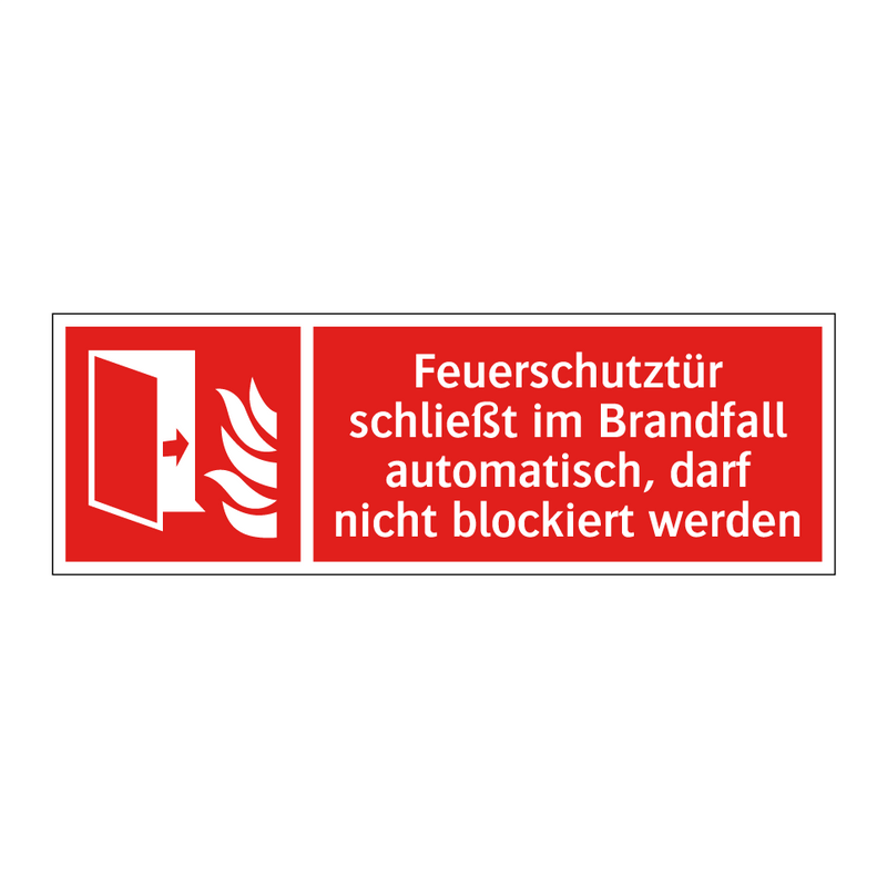 Feuerschutztür schließt im Brandfall automatisch, darf nicht blockiert werden