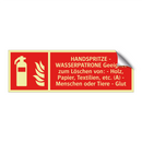 HANDSPRITZE - WASSERPATRONE Geeignet zum Löschen von: - Holz, Papier, Textilien, etc. (A) - Menschen oder Tiere - Glut