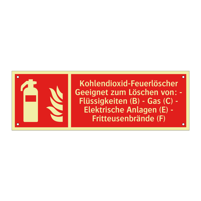 Kohlendioxid-Feuerlöscher Geeignet zum Löschen von: - Flüssigkeiten (B) - Gas (C) - Elektrische Anlagen (E) - Fritteusenbrände (F)