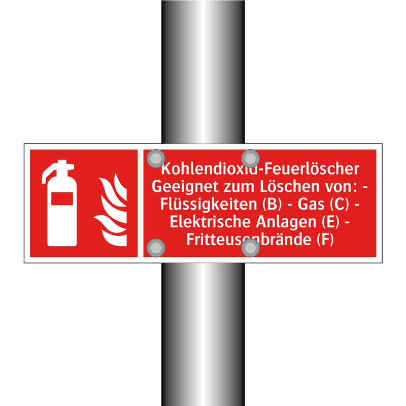 Kohlendioxid-Feuerlöscher Geeignet zum Löschen von: - Flüssigkeiten (B) - Gas (C) - Elektrische Anlagen (E) - Fritteusenbrände (F)