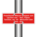 Feuerlöscher Wasser Geeignet zum Löschen von: - Holz, Papier, Textilien, etc. (A) - Menschen oder Tiere - Glut