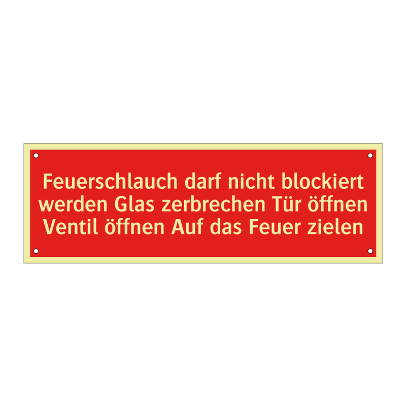 Feuerschlauch darf nicht blockiert werden Glas zerbrechen Tür öffnen Ventil öffnen Auf das Feuer zielen