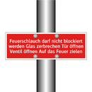 Feuerschlauch darf nicht blockiert werden Glas zerbrechen Tür öffnen Ventil öffnen Auf das Feuer zielen