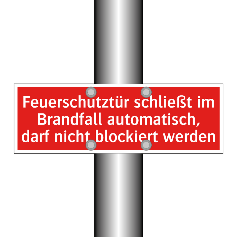 Feuerschutztür schließt im Brandfall automatisch, darf nicht blockiert werden