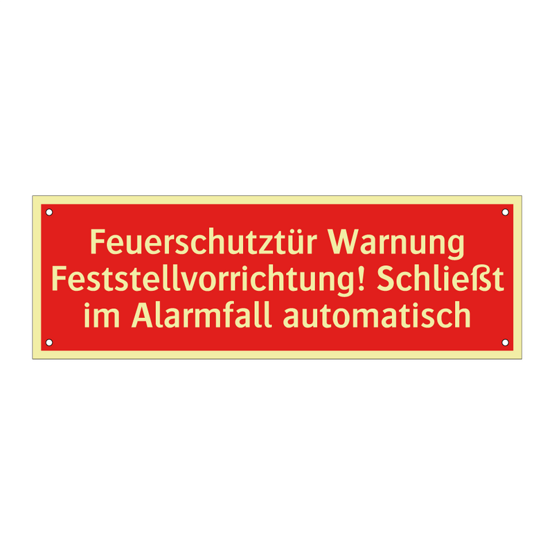 Feuerschutztür Warnung Feststellvorrichtung! Schließt im Alarmfall automatisch