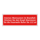 Internes Warnsystem Im Brandfall: Drücken Sie den Knopf Alarmieren Sie die Feuerwehr Rufen Sie 112 an