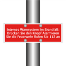 Internes Warnsystem Im Brandfall: Drücken Sie den Knopf Alarmieren Sie die Feuerwehr Rufen Sie 112 an