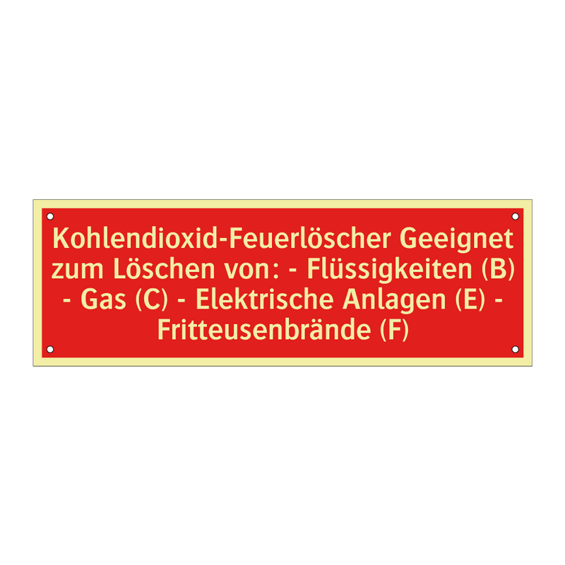 Kohlendioxid-Feuerlöscher Geeignet zum Löschen von: - Flüssigkeiten (B) - Gas (C) - Elektrische Anlagen (E) - Fritteusenbrände (F)