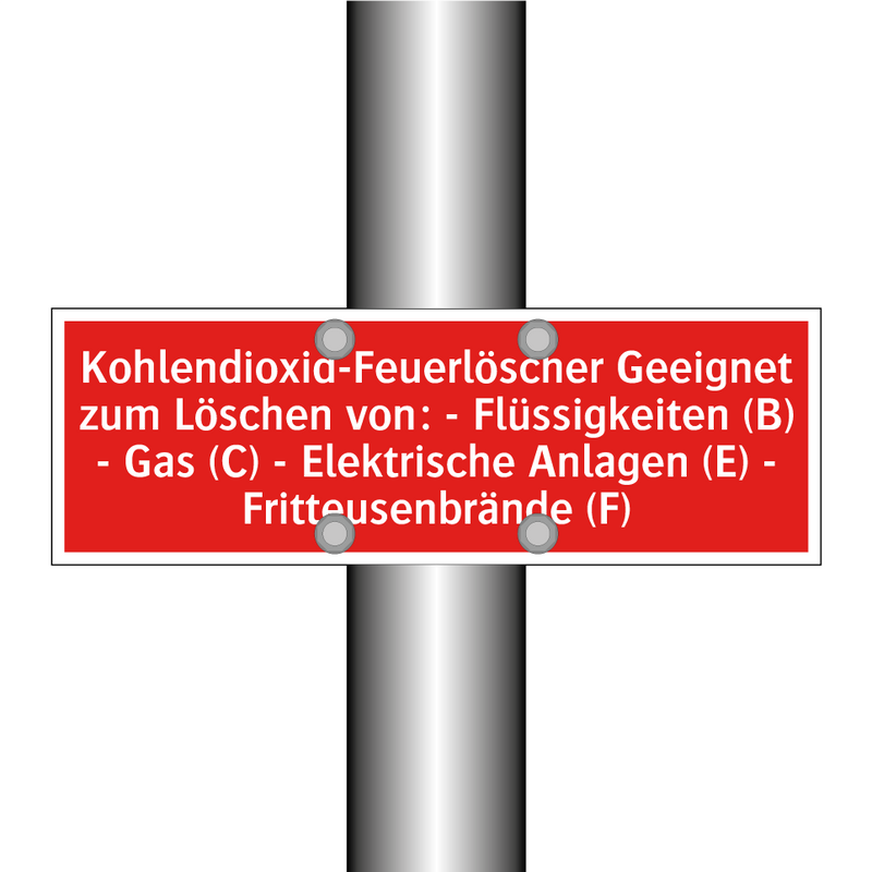 Kohlendioxid-Feuerlöscher Geeignet zum Löschen von: - Flüssigkeiten (B) - Gas (C) - Elektrische Anlagen (E) - Fritteusenbrände (F)