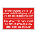 Brandschutztür Diese Tür muss /.../ - Fire door This door must be closed /.../