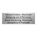 Abstand halten. Maximale Belegung /.../ - Social distancing. Maximum occupancy /.../