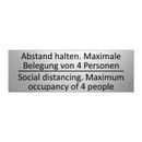 Abstand halten. Maximale Belegung /.../ - Social distancing. Maximum occupancy /.../