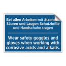 Bei allen Arbeiten mit ätzenden /.../ - Wear safety goggles and gloves /.../