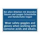 Bei allen Arbeiten mit ätzenden /.../ - Wear safety goggles and gloves /.../