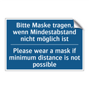 Bitte Maske tragen, wenn Mindestabstand /.../ - Please wear a mask if minimum /.../