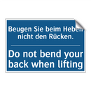 Beugen Sie beim Heben nicht den /.../ - Do not bend your back when lifting/.../