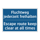 Fluchtweg jederzeit freihalten - Escape route keep clear at all /.../