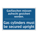 Gasflaschen müssen aufrecht gesichert /.../ - Gas cylinders must be secured /.../