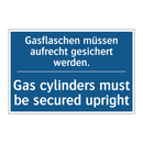 Gasflaschen müssen aufrecht gesichert /.../ - Gas cylinders must be secured /.../